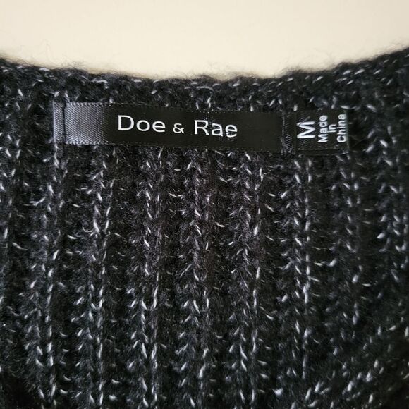 Doe & Rae Women's Black Marled V-neck Long Sleeve Sweater - Picture 5 of 14